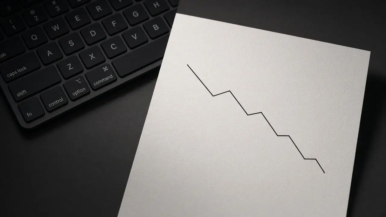A printed training log beside a keyboard, with a graph line trending down and no readable project name.